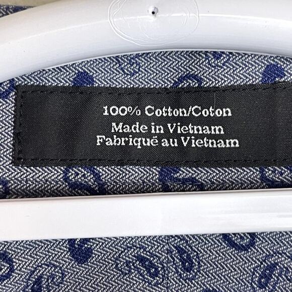 Nordstrom‎ Shirt Size 16 34/35 Blue Paisley Long Sleeve Button Up L/S Trim Fit - Picture 7 of 8